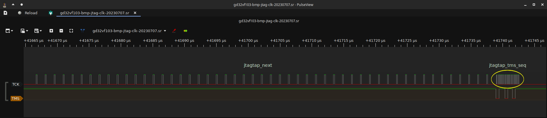 A detailed view of the first pulse section of interest